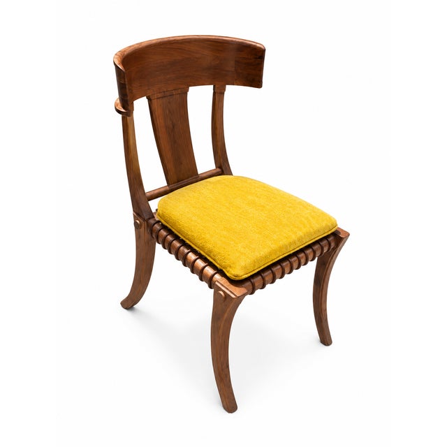 1980s Vintage Klismos Style Solid Walnut Dining Chairs - Set of 6 For Sale - Image 4 of 4