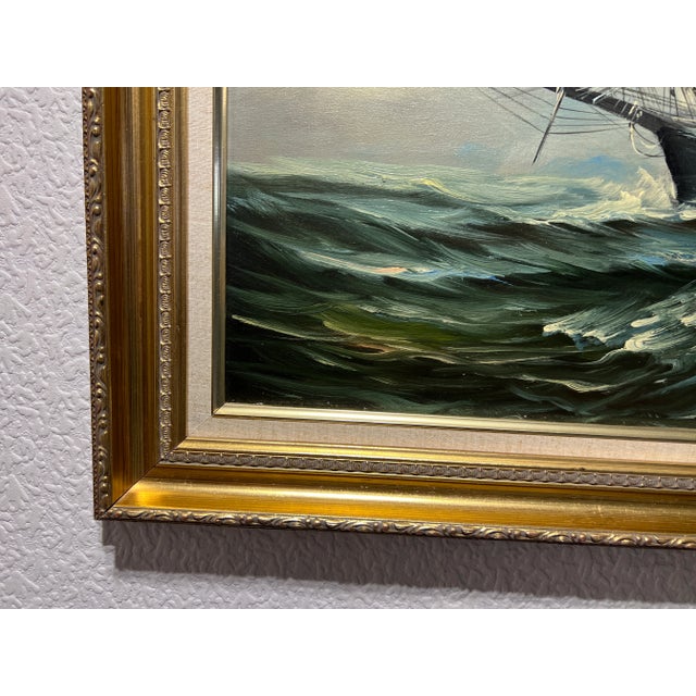 Impressionist Listed Artist Renato Longanesi Large Italian Oil Painting Tall Ship Seascape For Sale - Image 3 of 10