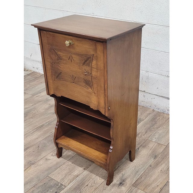 Brown Vintage Arts and Crafts Student Bureau Drop Front Bookcase Secretary For Sale - Image 8 of 11