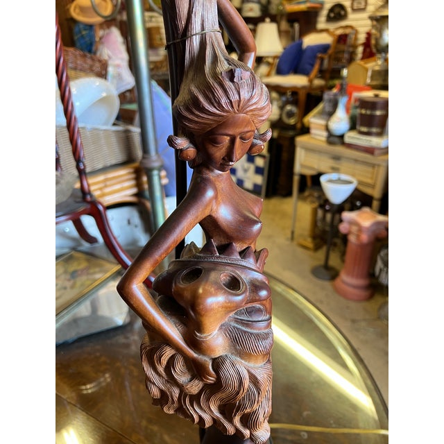 Mid 20th Century Mid 20th Century Mid Century Modern Wood Carved Nude Woman Lamp For Sale - Image 5 of 11