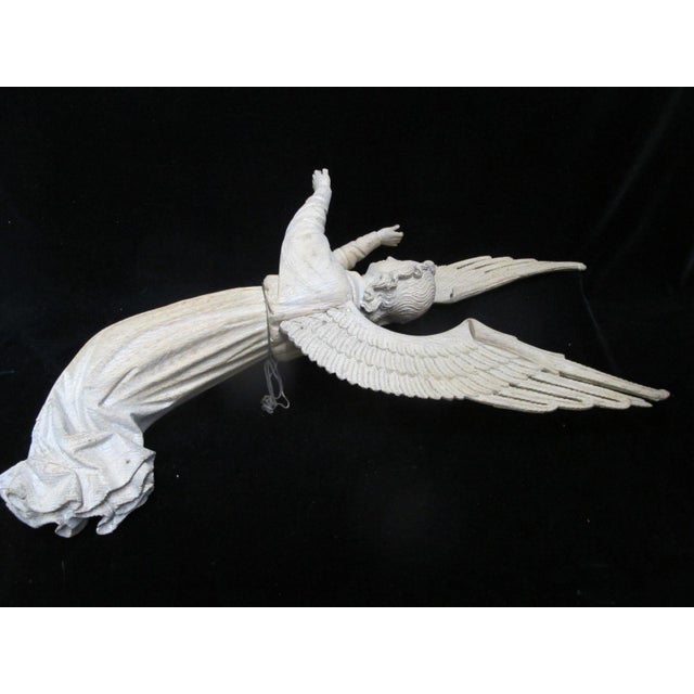Antique Italian Large Carved Wood Angel Archangel Gabriel Sculpture Wall Hanging For Sale In Portland, OR - Image 6 of 14