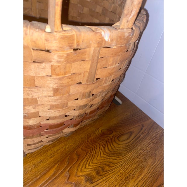 Antique American Hand-Woven Splint Wood Gathering Basket For Sale - Image 10 of 10