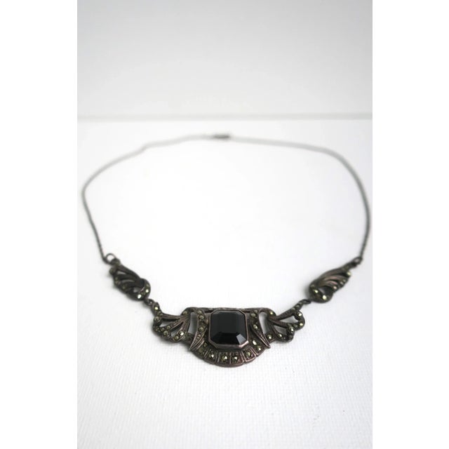 Late 20th Century Black Onyx and Sterling Silver Necklace Art Nouveau, Circa Late-20th Century For Sale - Image 5 of 9