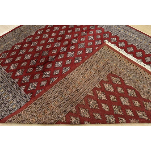 Bokhara Jaldar Rug 8’1” X 10’4” Red Wool Tribal Hand-Knotted Oriental Carpet For Sale - Image 12 of 13