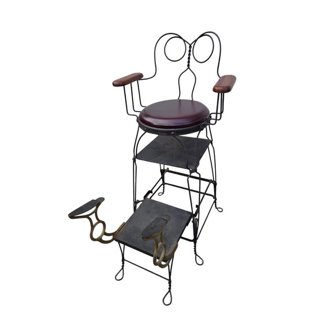 Antique Shoeshine Barbers Chair Twisted Wrought Iron Ice Cream Parlor Armchair For Sale In Philadelphia - Image 6 of 18