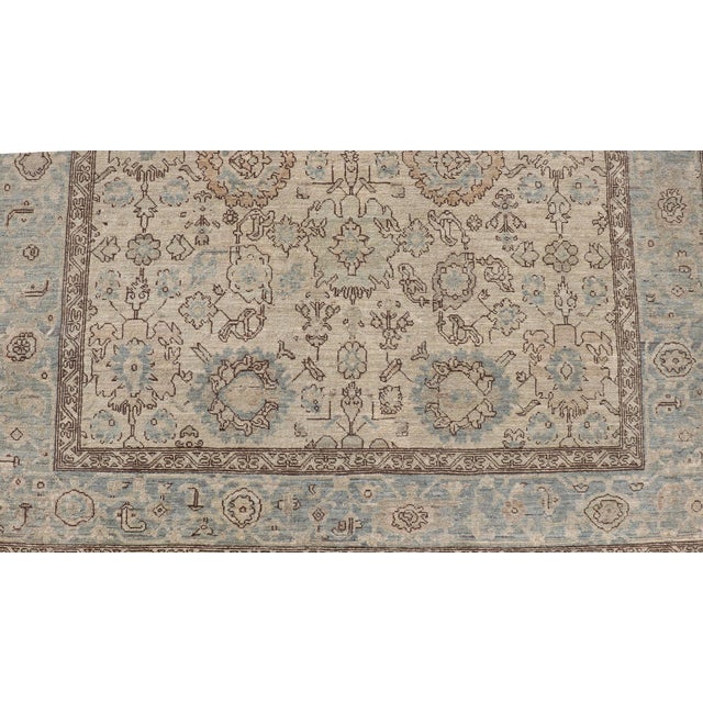 Sand Color Tabriz Style Rug With Soft Blue Border by Keivan Woven Arts 6'3 X8'11 For Sale - Image 13 of 15