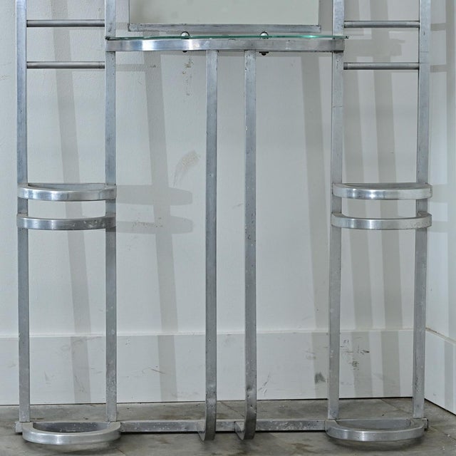 French Art Deco Aluminum Hall Tree with Mirror For Sale - Image 9 of 15