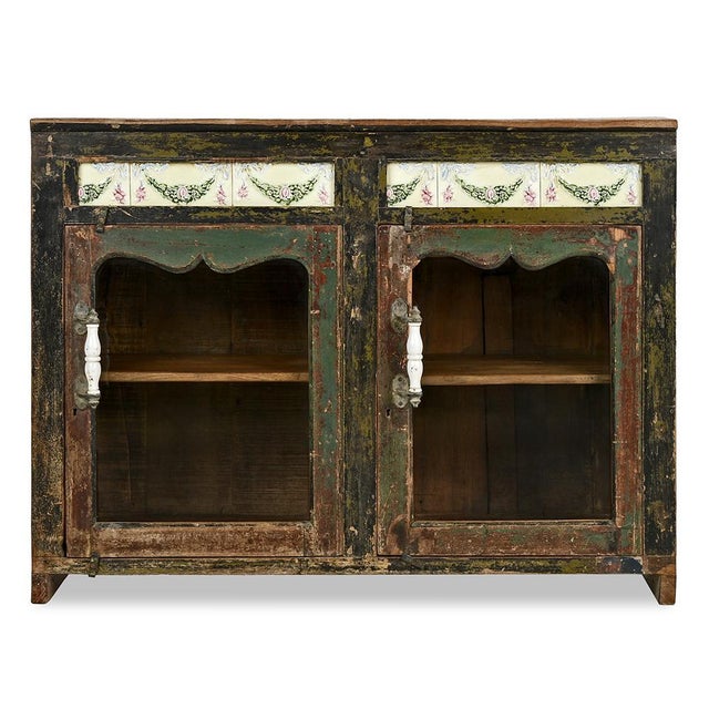 Brown Small Wooden Sideboard with Ceramic Tiles For Sale - Image 8 of 8