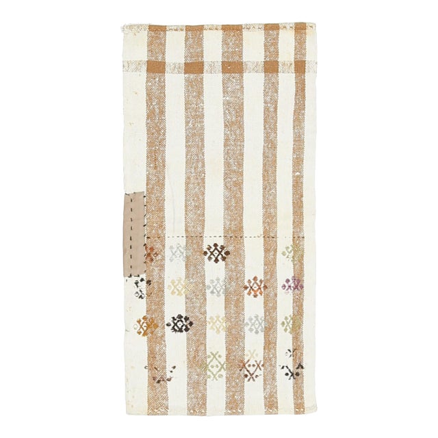 Vintage Turkish Oushak Handmade Wool Cotton Small Kilim Runner Rug For Sale