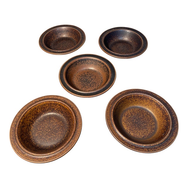 Set 5 Arabia Ruska 7" Bowls Ulla Procope Design Dark Brown Wide Rims For Sale