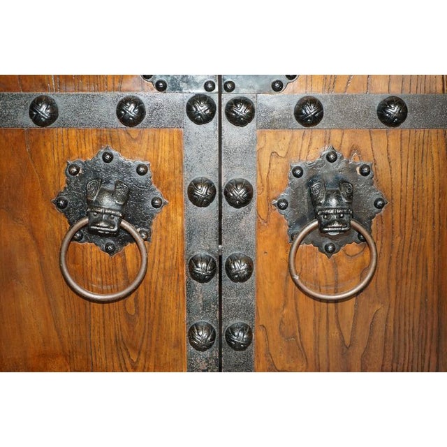 Gold Antique Korean Elm Jang Cabinet with Iron Mounts, 1900 For Sale - Image 8 of 18
