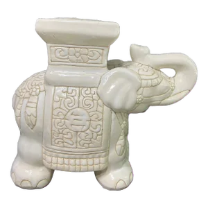 Vintage Elephant White Ceramic Glazed Stand Planter