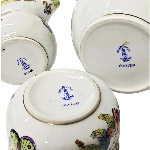 Vintage Herend Queen Victoria Vbo Hand-Painted Porcelain Tea & Coffee Service - Set of 4 For Sale - Image 15 of 18