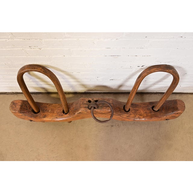 Antique Wooden Ox Yoke – Hand-Carved Farm Wall Sculpture For Sale In South Bend - Image 6 of 14