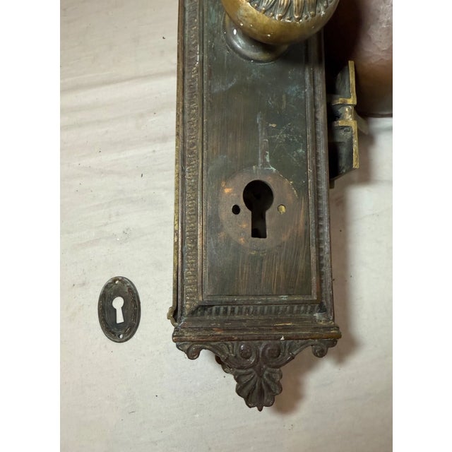 Large Antique Ornate Bronze Mortise Sargent Door Handle Knob Hardware Set Brass For Sale - Image 15 of 15