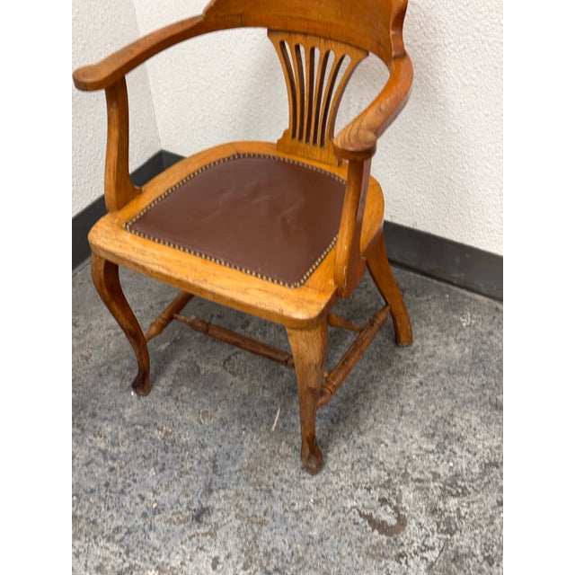 Captain’s Oak + Leather Armchair, Antique For Sale - Image 9 of 9
