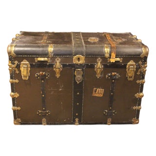 Late 19th Century American Wood, Canvas, Leather, and Brass Steamer Trunk For Sale
