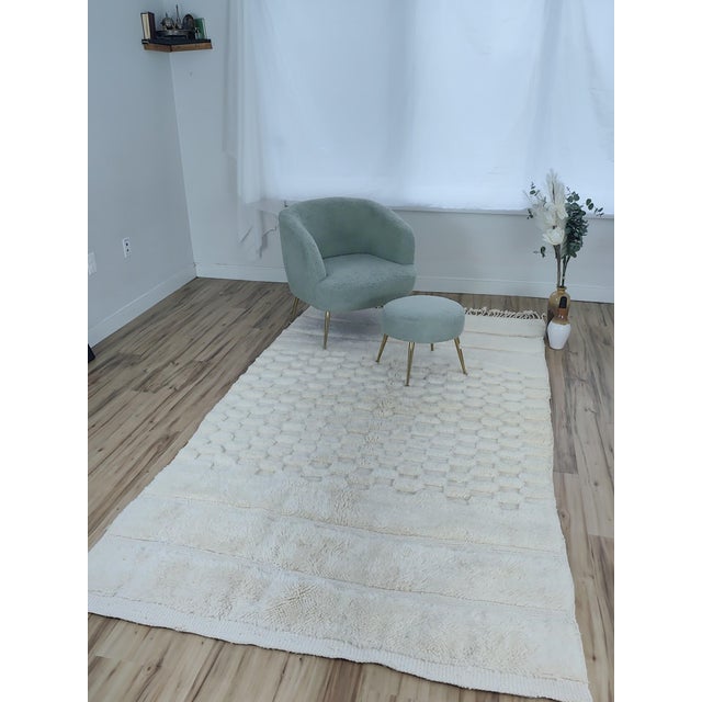 Handwoven Ivory Checkerboard Wool Moroccan Beni Ourain Rug For Sale - Image 10 of 18