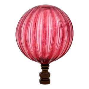 Ribbed Optic Glass Lamp Finial in Cranberry Pink on Bronze Hardware