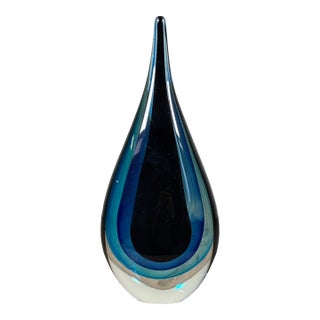 Vintage Murano Sommerso Teardrop Art Glass Sculpture in Blue Italy c.1960s For Sale