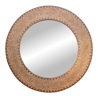 48" Dm Walnut Finish Round Inlay Mirror For Sale