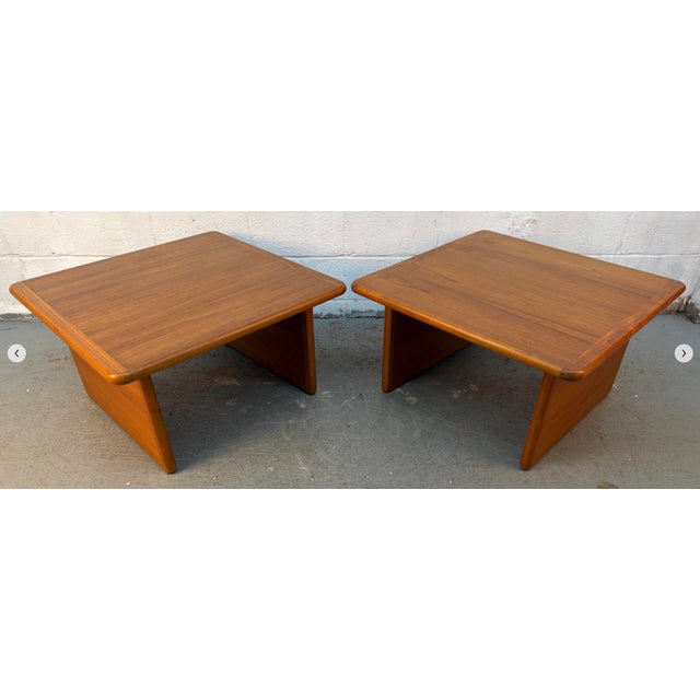Pair of vintage mid-century modern teak end tables, expertly crafted in Denmark by the renowned Vildbjerg Møbelfabrik....