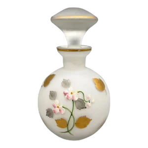 Vintage White & Gold Hand-Painted Floral Glass Perfume Bottle – Victorian Style