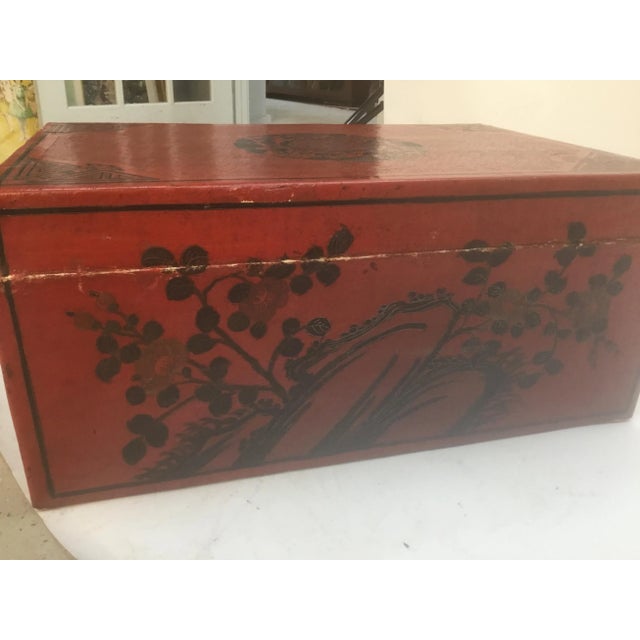 1900 - 1909 1900s Chinese Hand Tooled Leather Covered Trunk For Sale - Image 5 of 13