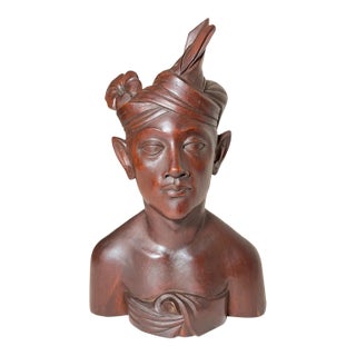 Antique Carved Balinese Indonesian Bali Woman Lady Bust Wood Carving Sculpture For Sale