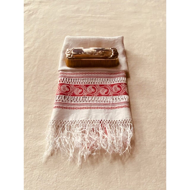 19th Century French Linen Trousseau Towel - Turkey Red Detail For Sale - Image 10 of 12