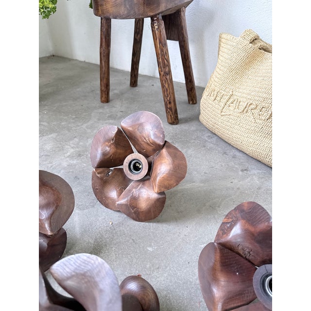 Wood Wooden Flower Wall Sconces, 1970s, Set of 4 For Sale - Image 7 of 18