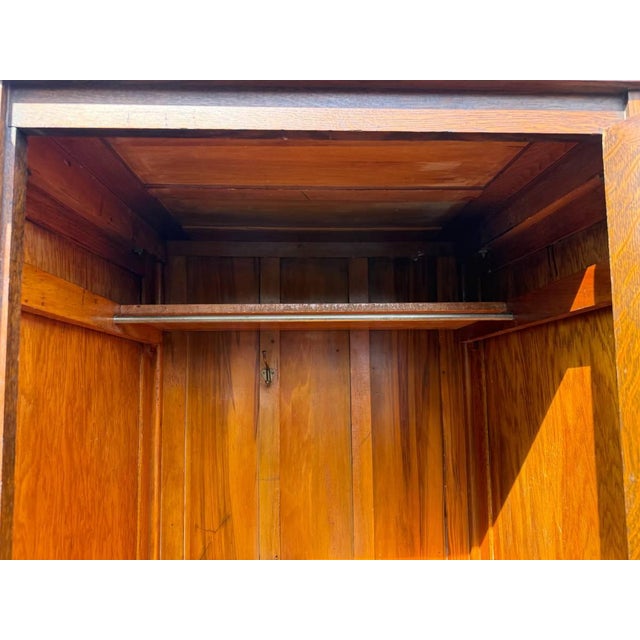 Brown Antique Victorian Oak Wardrobe Cabinet For Sale - Image 8 of 15
