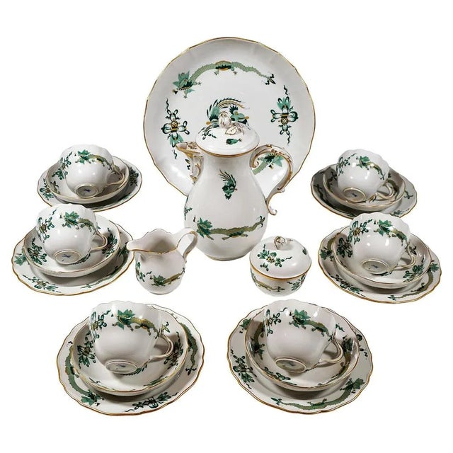 20th Century Meissen Coffee Set with Dragon in Green & Gold, 1980s, Set of 22 For Sale - Image 12 of 12