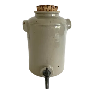 French Burgundy Gray Stoneware Crock W/ Spigot