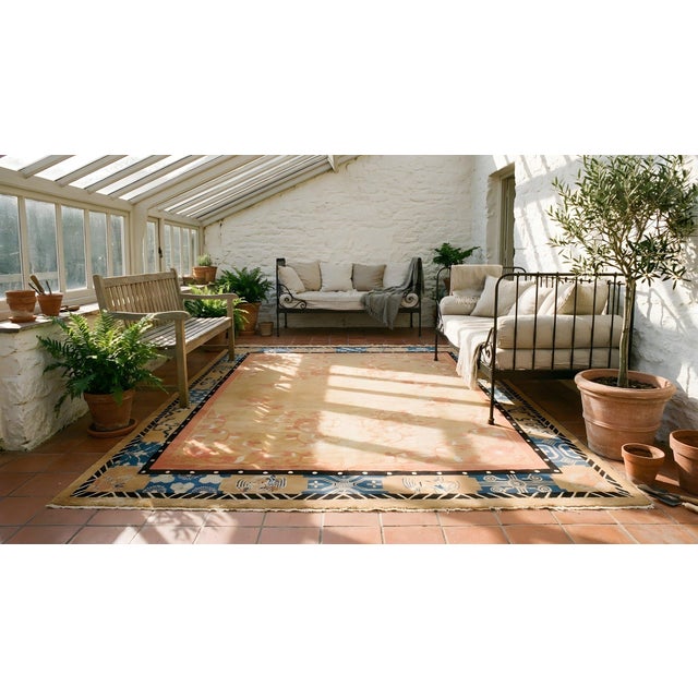 Outstanding Orange-Amber Open Field With Asymmetric Details in a Floral Pattern Antique Chinese Peking Rug For Sale - Image 11 of 11