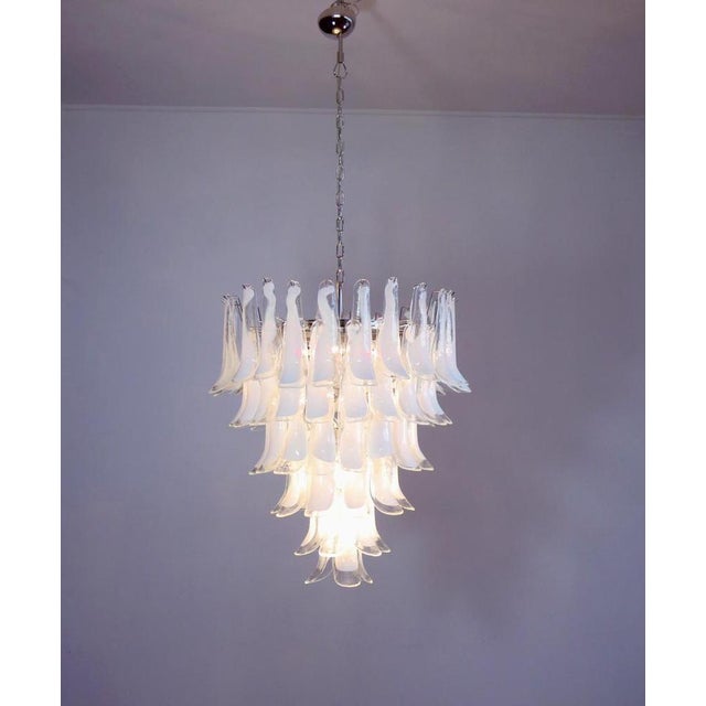 Glass 75 White Petal Chandeliers, Murano, 1990s, Set of 2 For Sale - Image 18 of 18