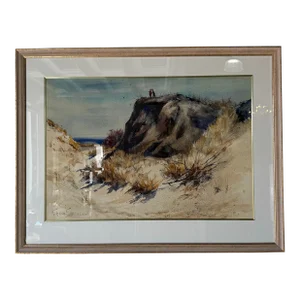 Vintage Sherman Coastal Landscape Watercolor Painting, Framed