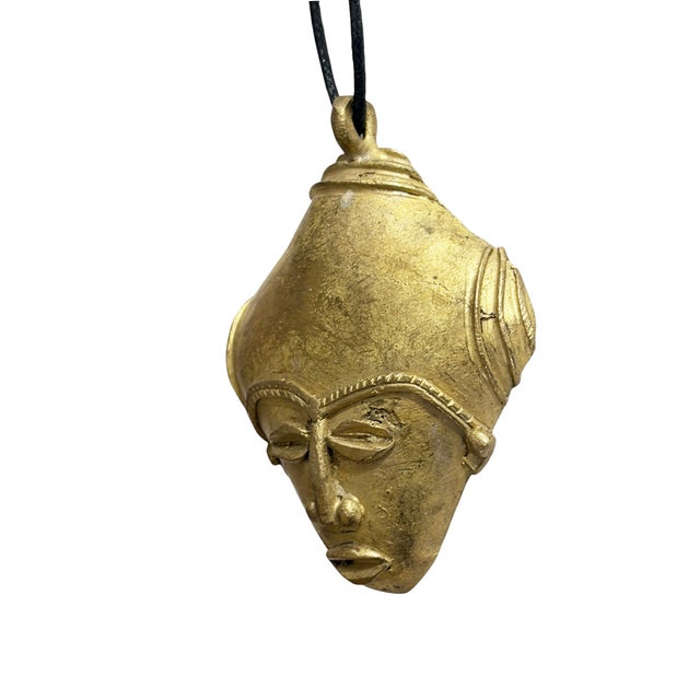 1980s African Baule Gold Weight Passport/Pendant Bronze Mask For Sale - Image 5 of 6