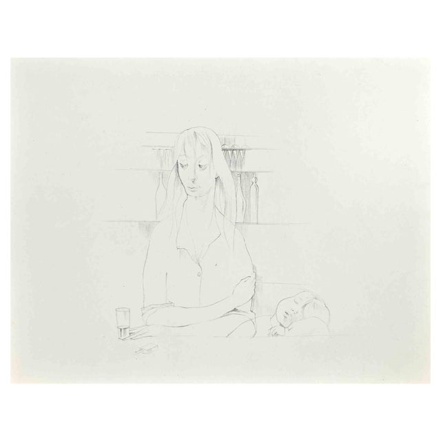 Buscot, Mother and Child, Drawing on Paper, 1950s For Sale