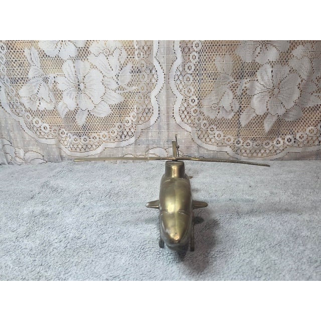 Mid-Century Modern Brutalist Style Solid Brass Military Helicopter Sculptures For Sale - Image 10 of 12