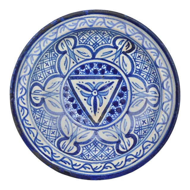 Antique Andalusian Blue-Patterned Ceramic Plate For Sale
