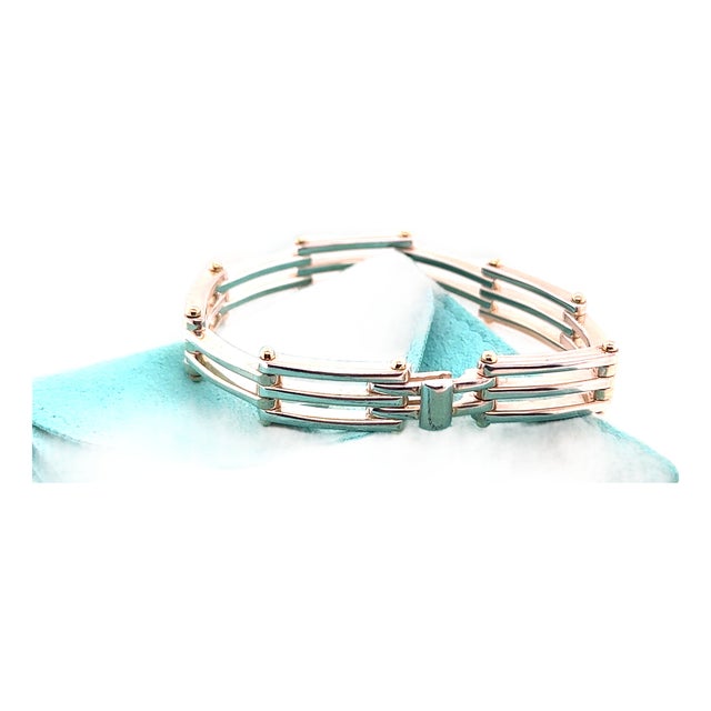 Tiffany & Co. Sterling Silver & 18ct Yellow Gold Vintage Gate Link Bracelet 29.75g For Sale