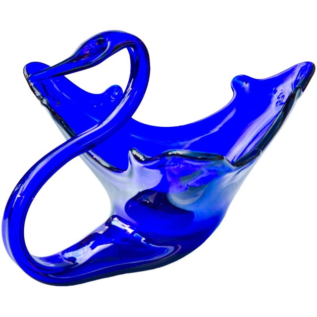 Mid-Century Modern Mid-Century Handblown Cobalt Blue Art-Glass Swan Centerpiece For Sale - Image 3 of 9