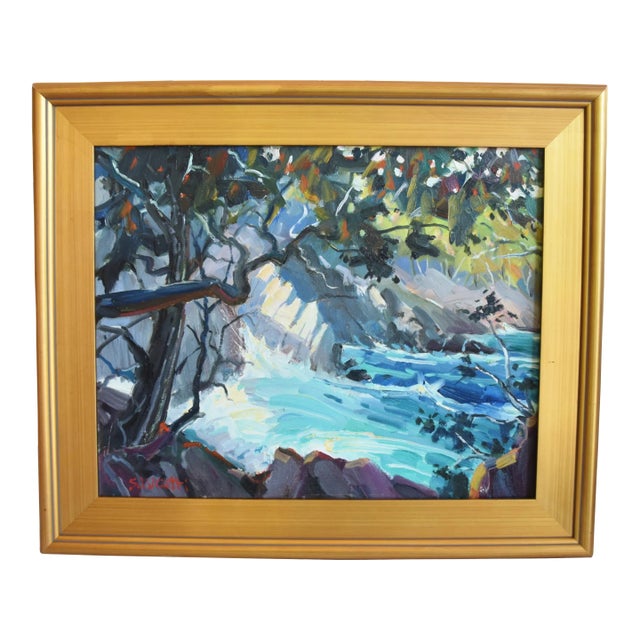 Silvio Silvestri, Listed Artist Landscape Seascape Oil Painting Including the Antiqued Gold Wood Frame For Sale