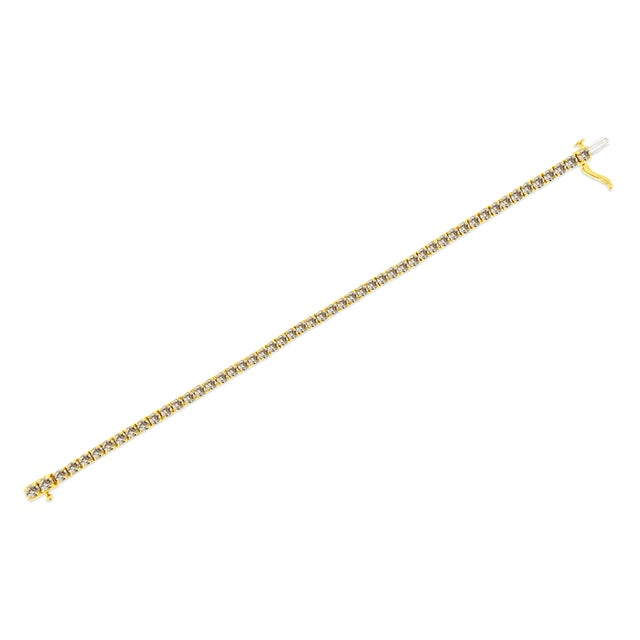 Early 21st Century 14K Yellow Gold Plated .925 Sterling Silver 8.0 Cttw Diamond Classic Link Tennis Bracelet (K-L Color, I2-I3 Clarity) - 7-1/4" For Sale - Image 5 of 7