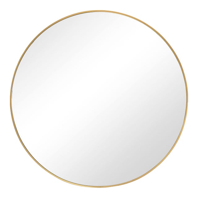 Modern Simplicity 34" Round Mirror- Gold For Sale