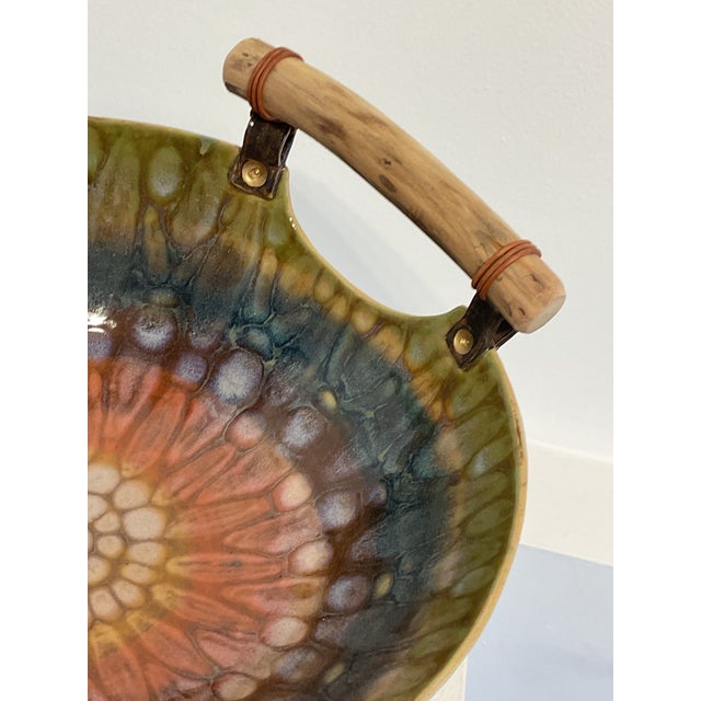 Ceramic Bowl With Wooden Handles by Susan Volk For Sale - Image 4 of 5