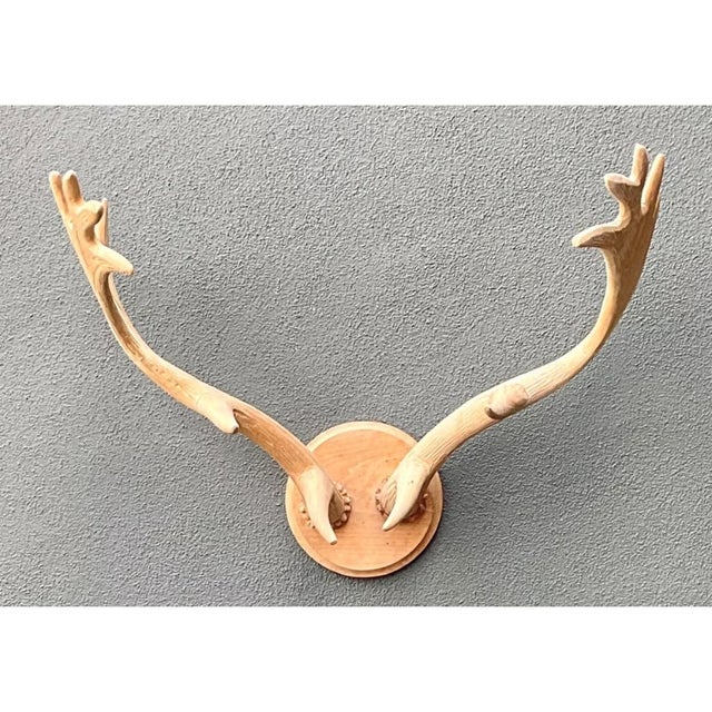 Vintage Carved Wood Antler Wall Mount For Sale - Image 9 of 12