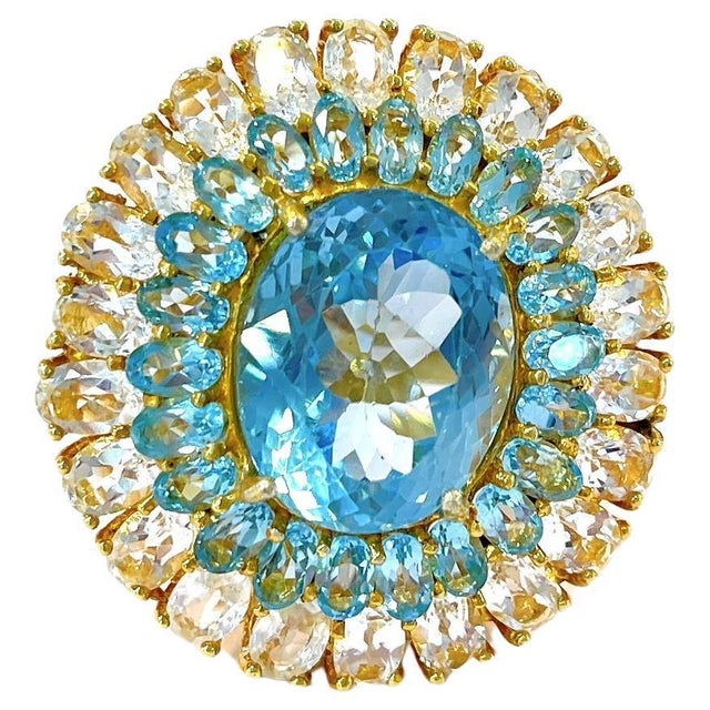 Bochic "Flamenco" Vintage Blue Topaz & White Topaz Gem Ring 18K Gold & Silver For Sale - Image 15 of 18