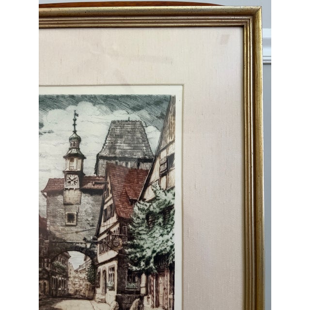 Mid 20th Century Pair of Signed Mid-Century Hand-Colored German Etchings of Rothenburg Ob Der Tauber | Ernst Geissendörfer & Albert Wiese For Sale - Image 5 of 12